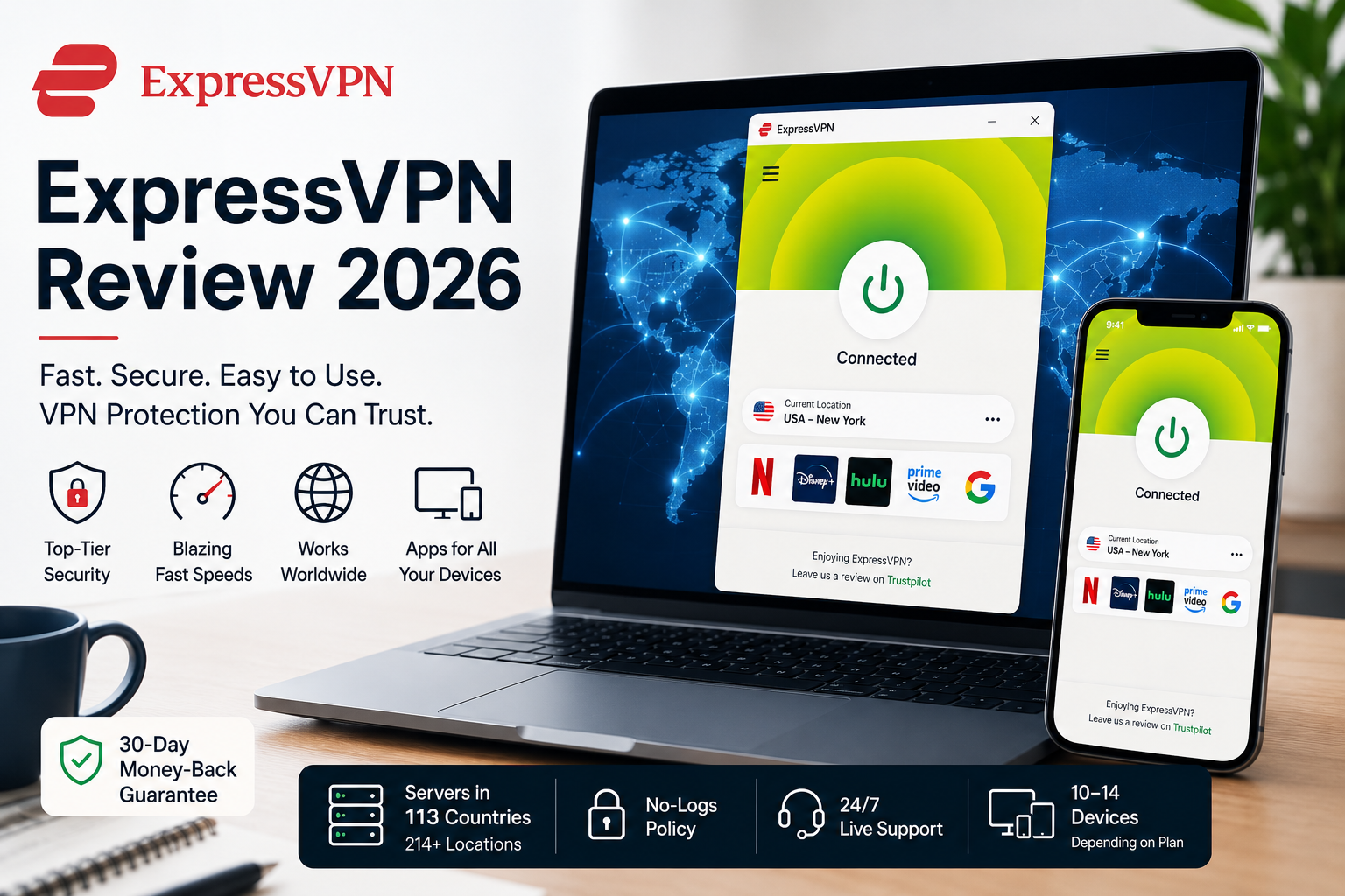 ExpressVPN app with one-click VPN connection